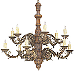 C173-WCH 03 By Artdemexico - Wood Lighting Collection Collection Antique Walnut Finish Carved Wood and Wrought Iron Chandelier